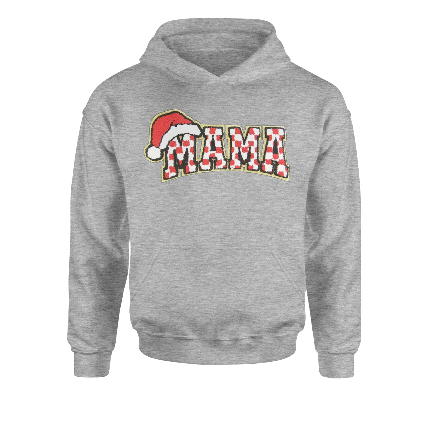 Mama Santa Hat Chenille PatchYouth-Sized Hoodie Heather Grey