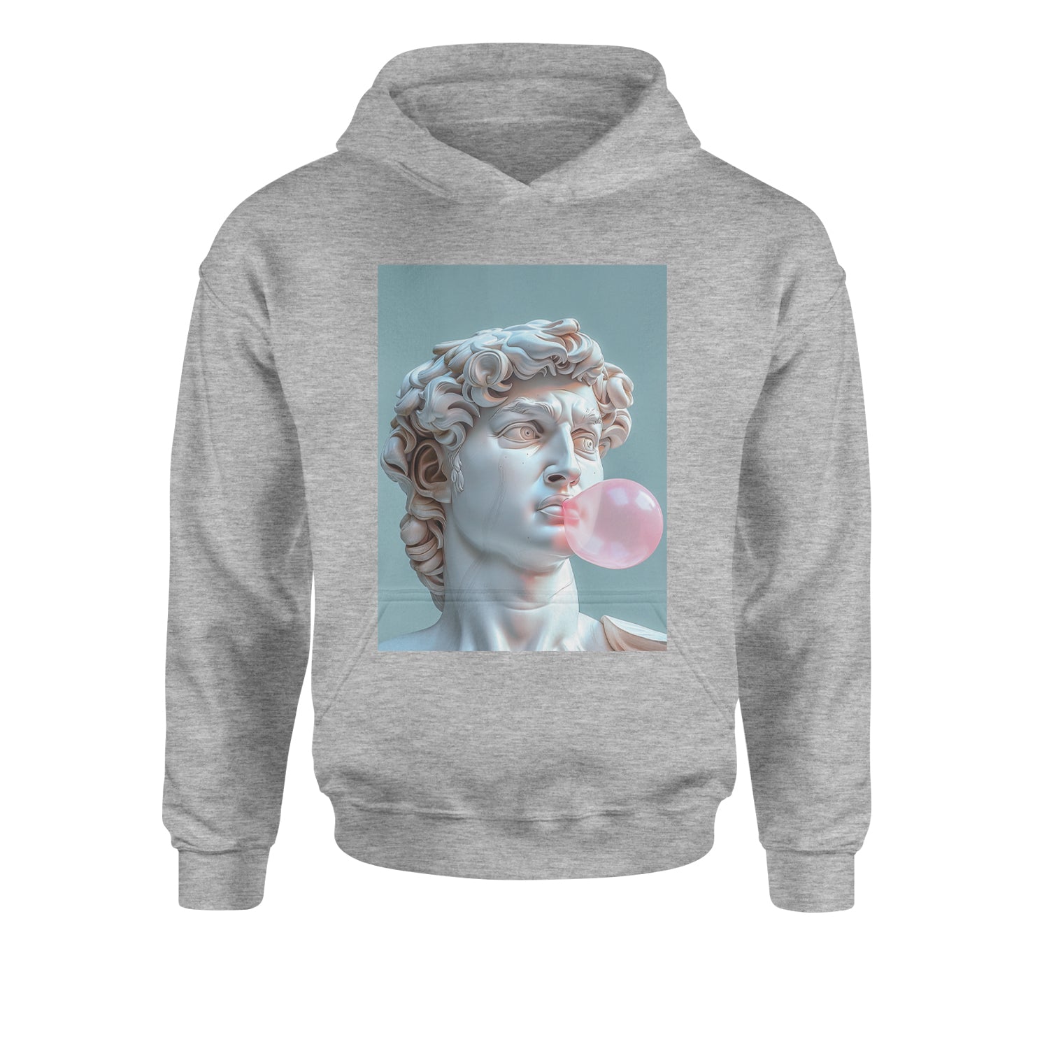 Michelangelo's David with Bubble Gum Contemporary Statue Art Youth-Sized Hoodie Heather Grey