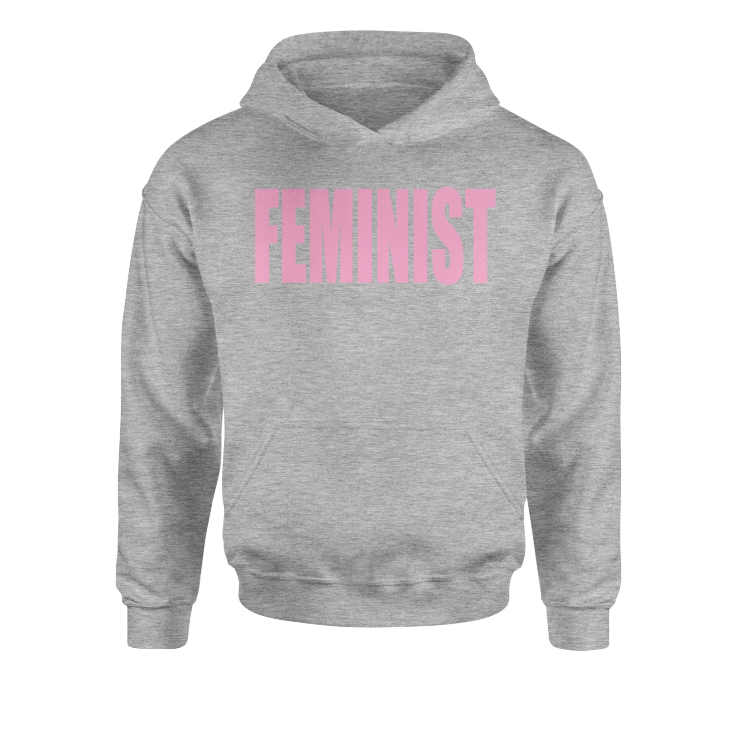 Feminist (Pink Print) Youth-Sized Hoodie Heather Grey