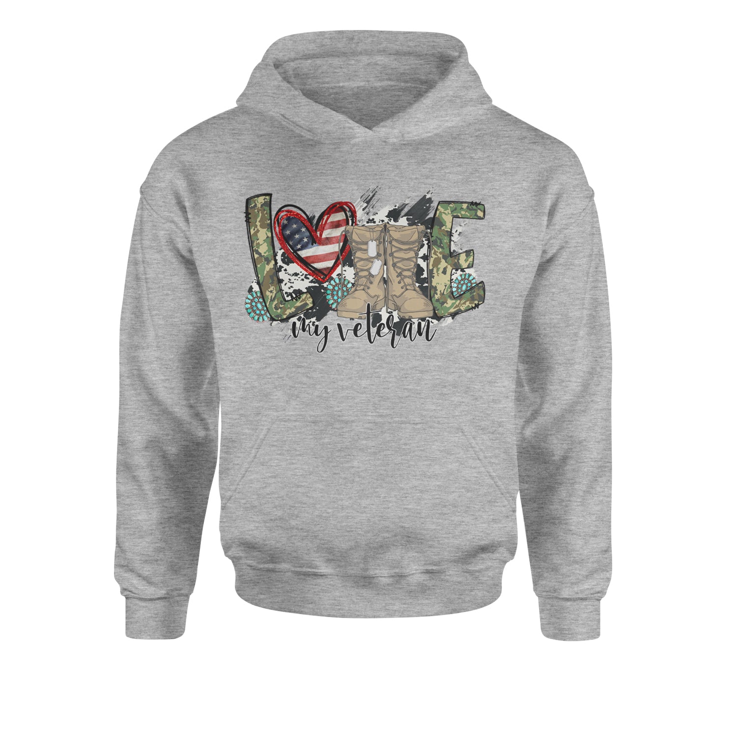 Love My Veteran Honor Veterans DayYouth-Sized Hoodie Heather Grey