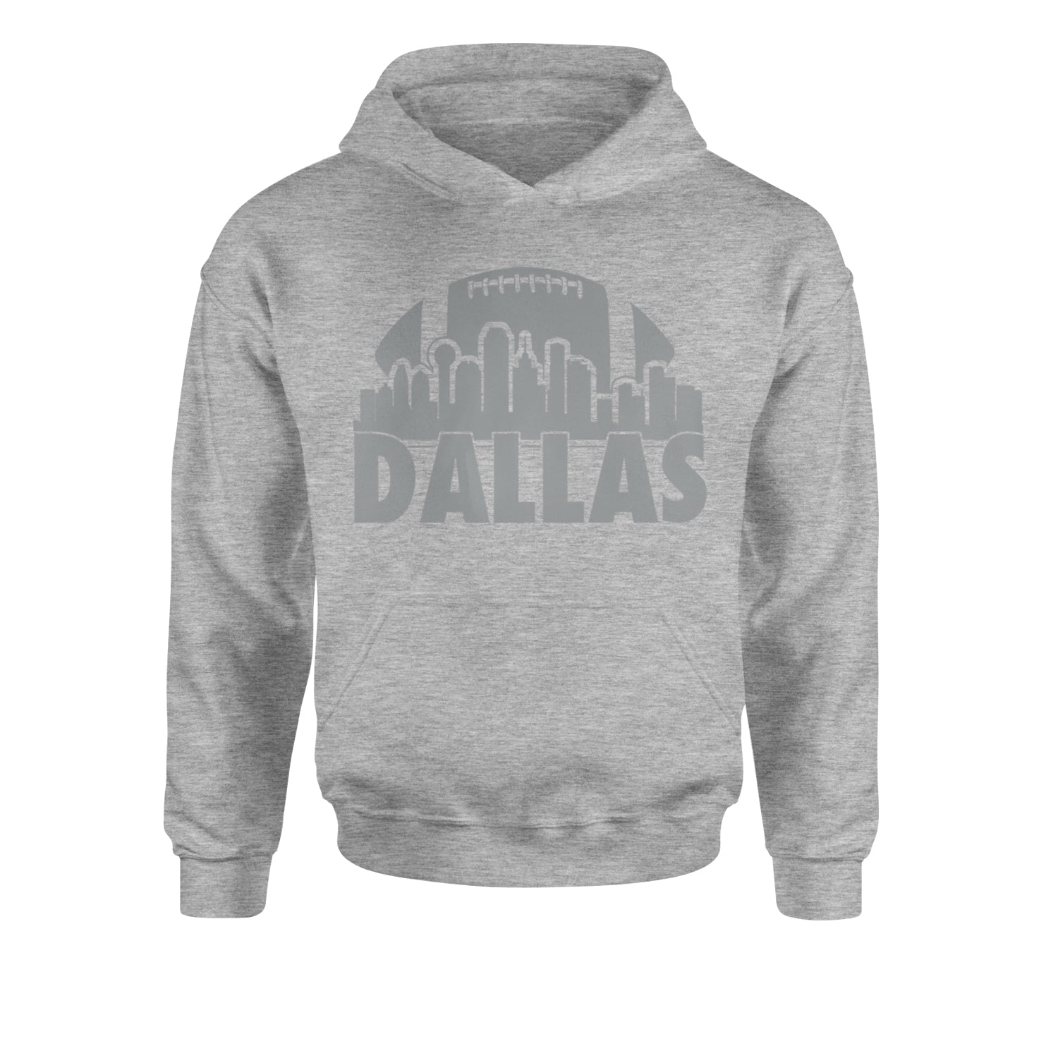 Dallas Texas Skyline Youth-Sized Hoodie Heather Grey