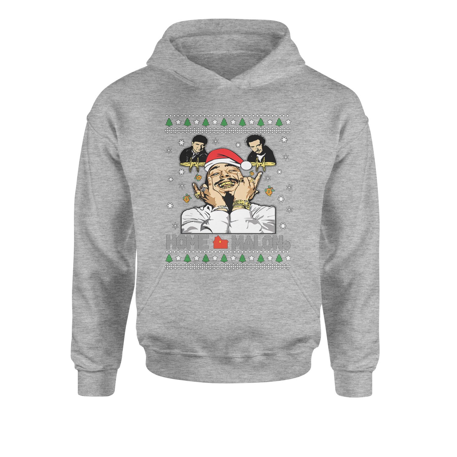 Home Malone Ugly ChristmasYouth-Sized Hoodie Heather Grey