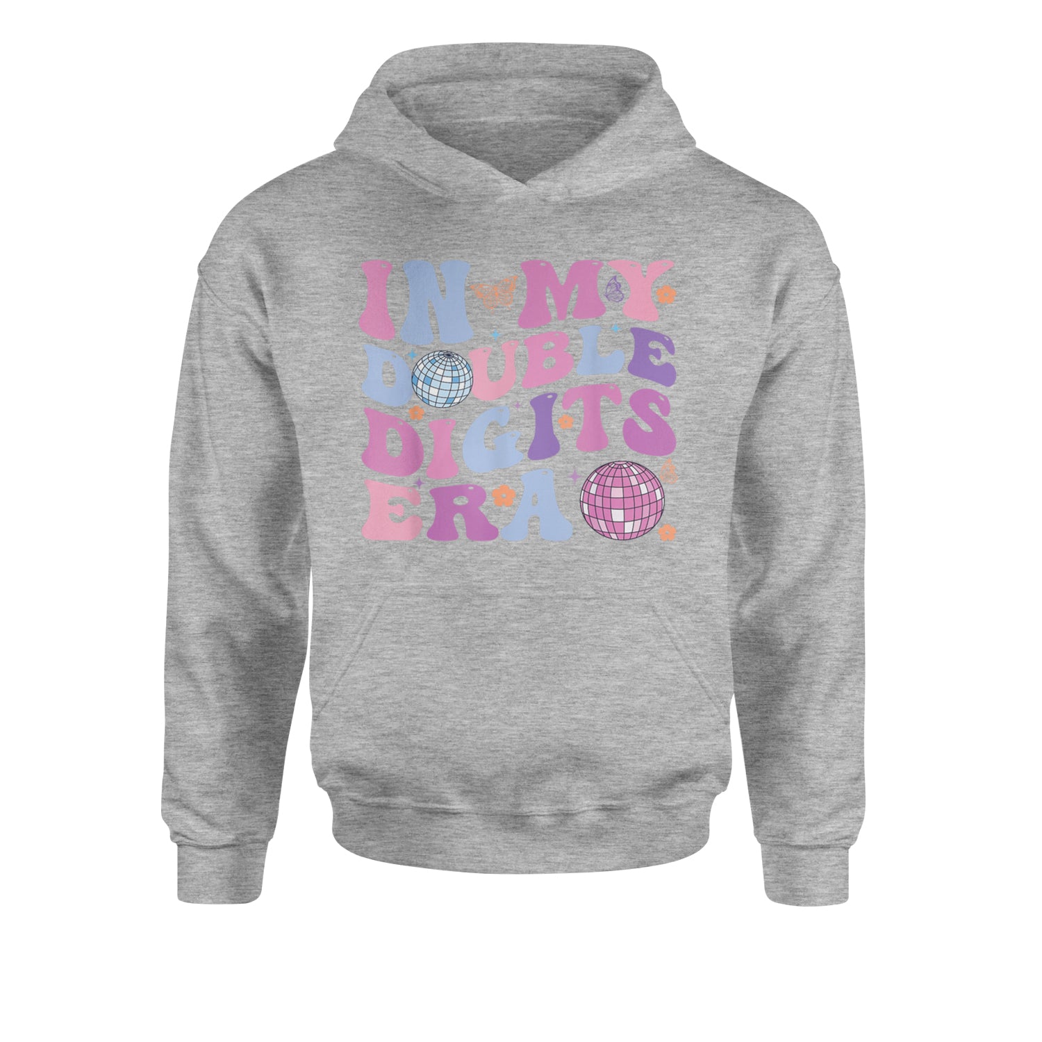 In My Double Digits Era Retro 10 Year Old 10th Birthday Youth-Sized Hoodie Heather Grey