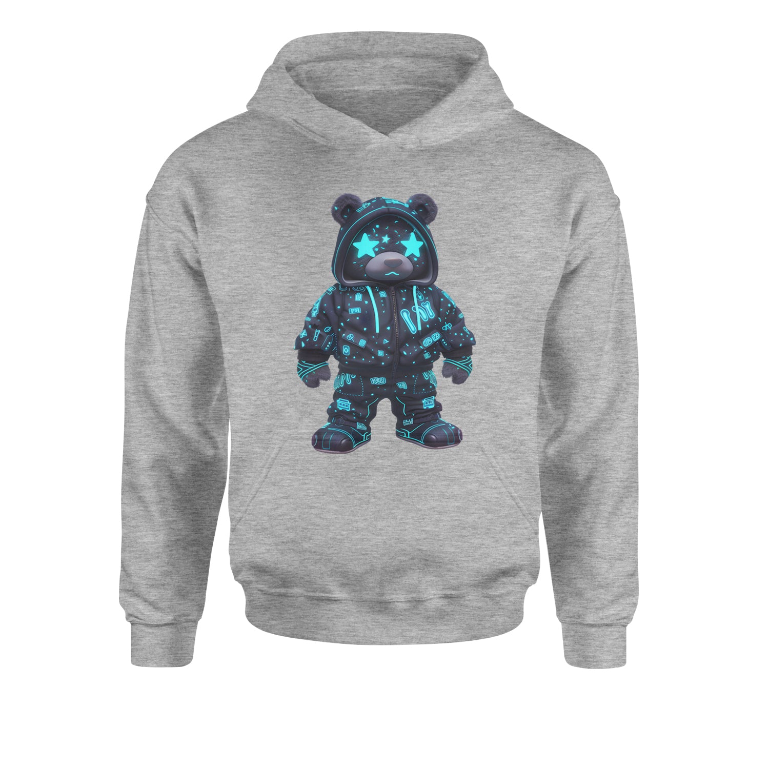 Starry Eyed Vaporwave Urban Graffiti BearYouth-Sized Hoodie Heather Grey