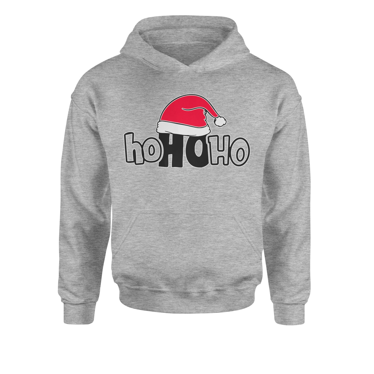 Ho Ho Ho Santa Christmas HatYouth-Sized Hoodie Heather Grey