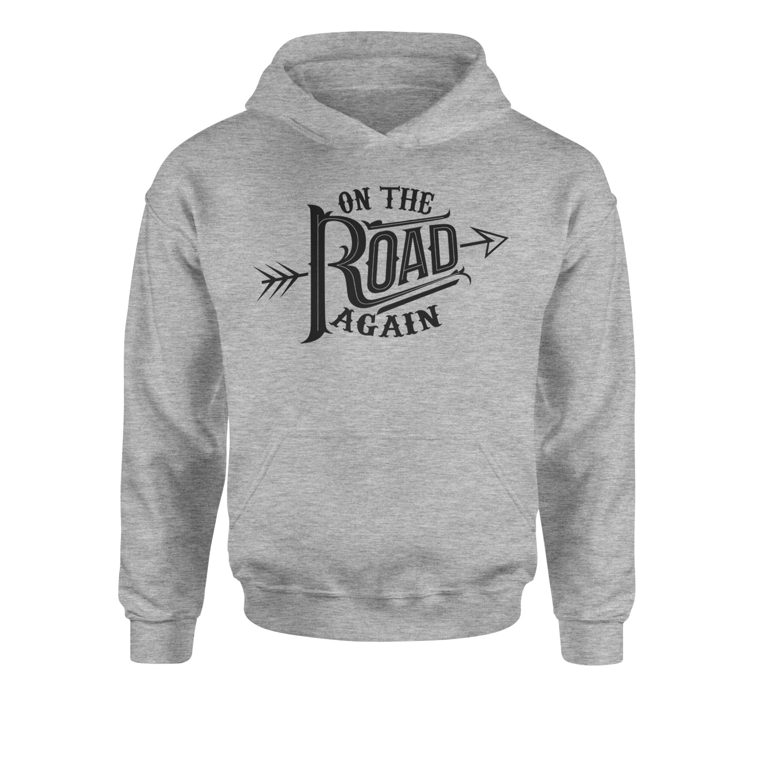 On The Road Again Hippy Country Music Youth-Sized Hoodie Heather Grey