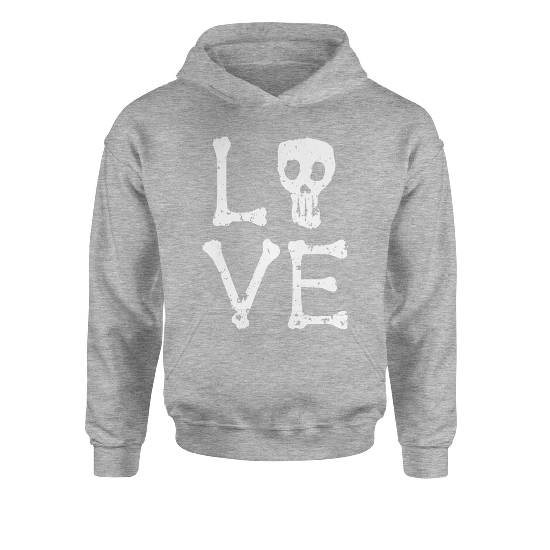 Love Skeleton Bones Youth-Sized Hoodie Heather Grey