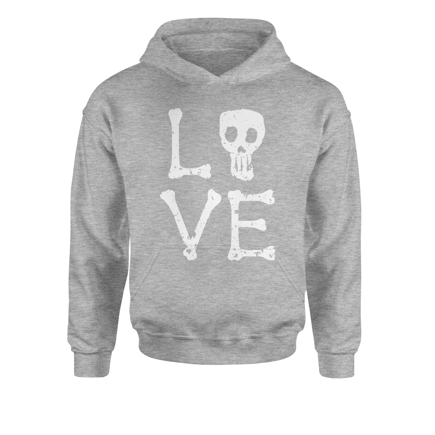 Love Skeleton Bones Youth-Sized Hoodie Heather Grey