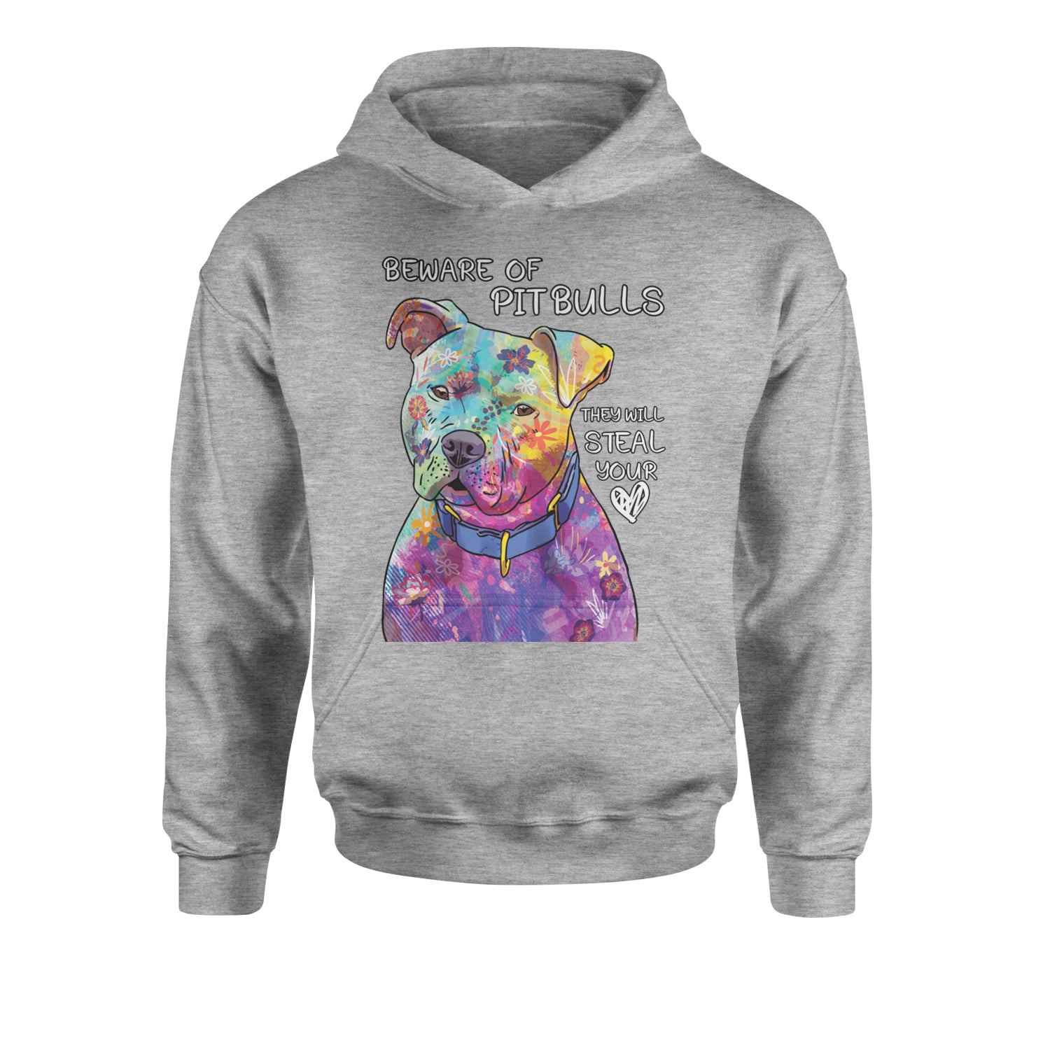 Beware Of Pit Bulls, They Will Steal Your Heart  Youth-Sized Hoodie Heather Grey