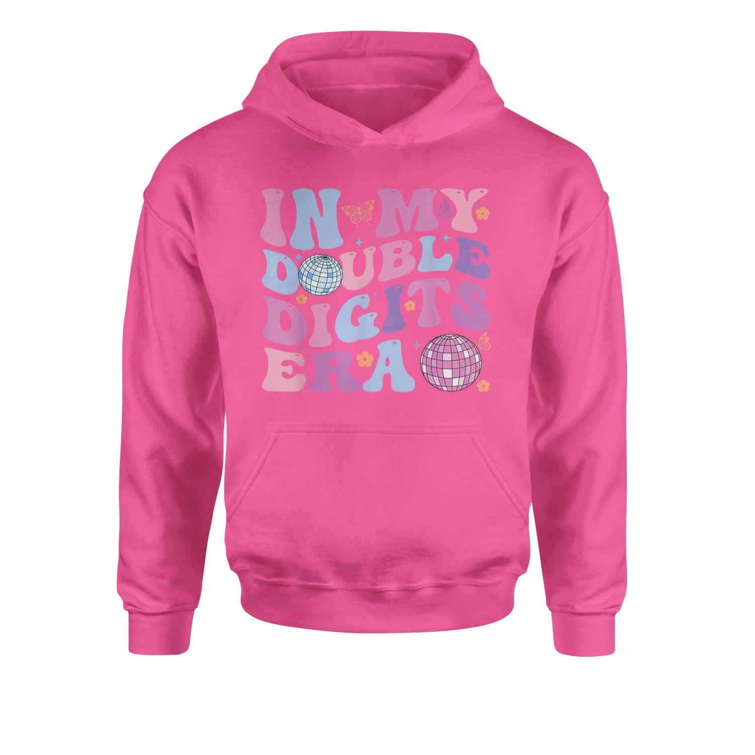 In My Double Digits Era Retro 10 Year Old 10th Birthday Youth-Sized Hoodie Hot Pink