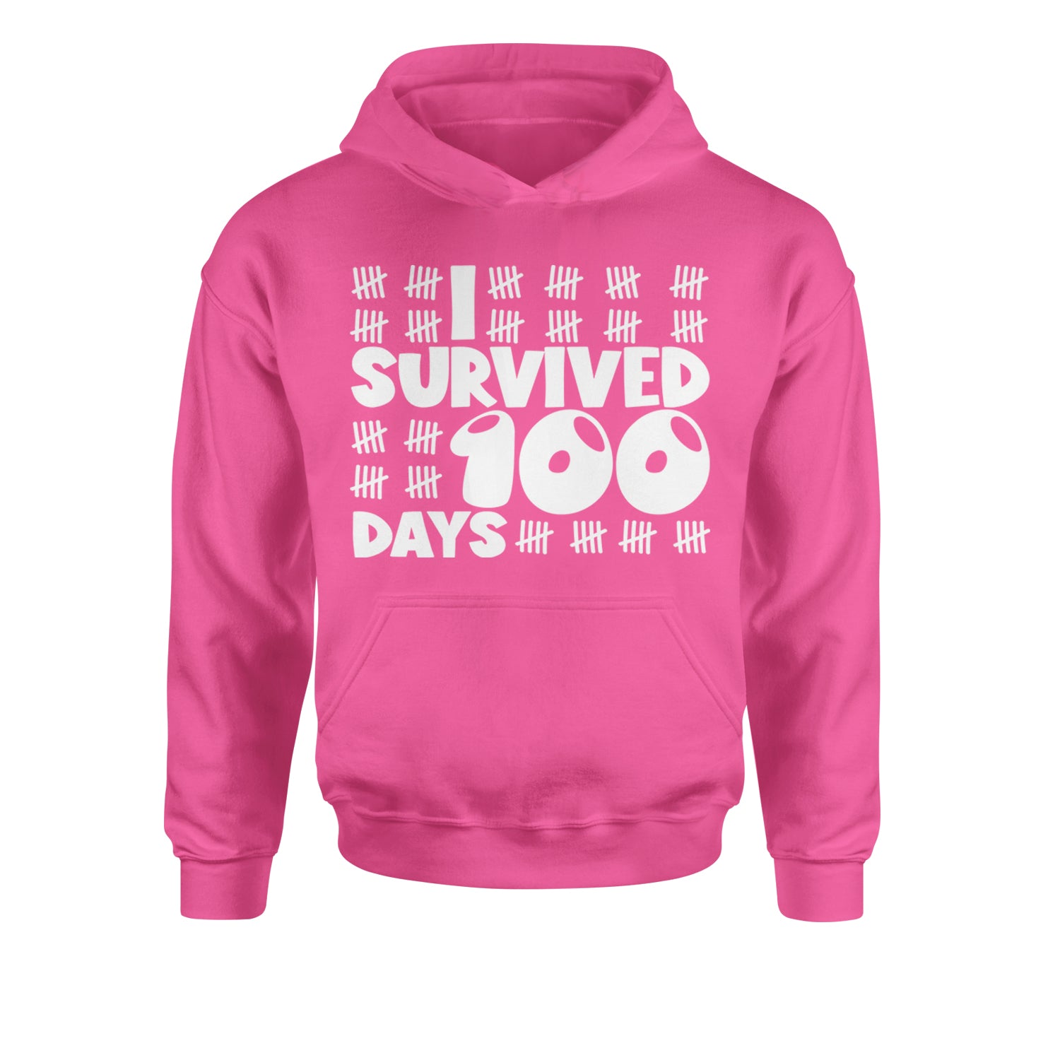 I Survived 100 Days Tally Marks Youth-Sized Hoodie Hot Pink