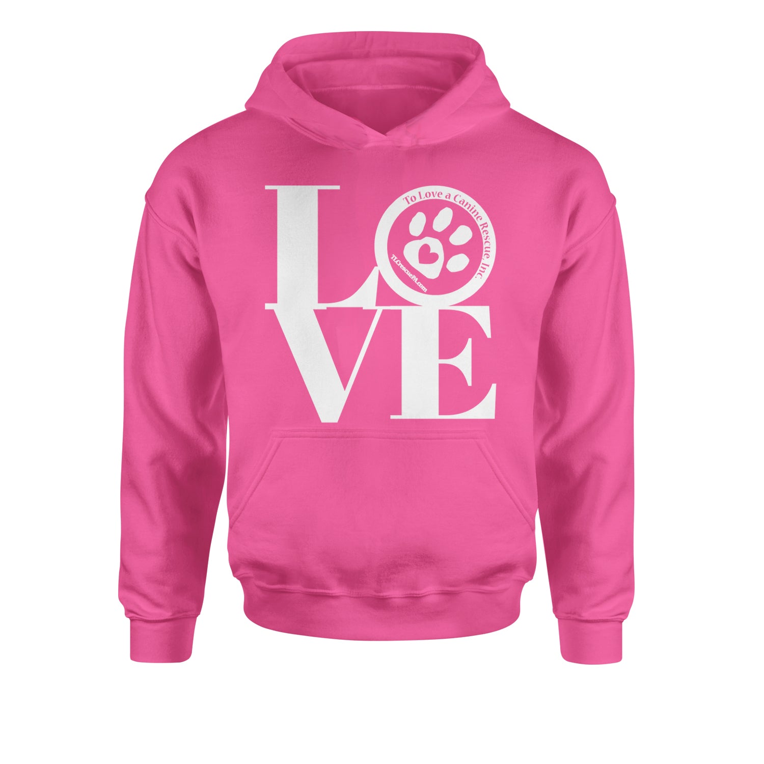 TLC LOVE Dog Rescue Youth-Sized Hoodie Hot Pink