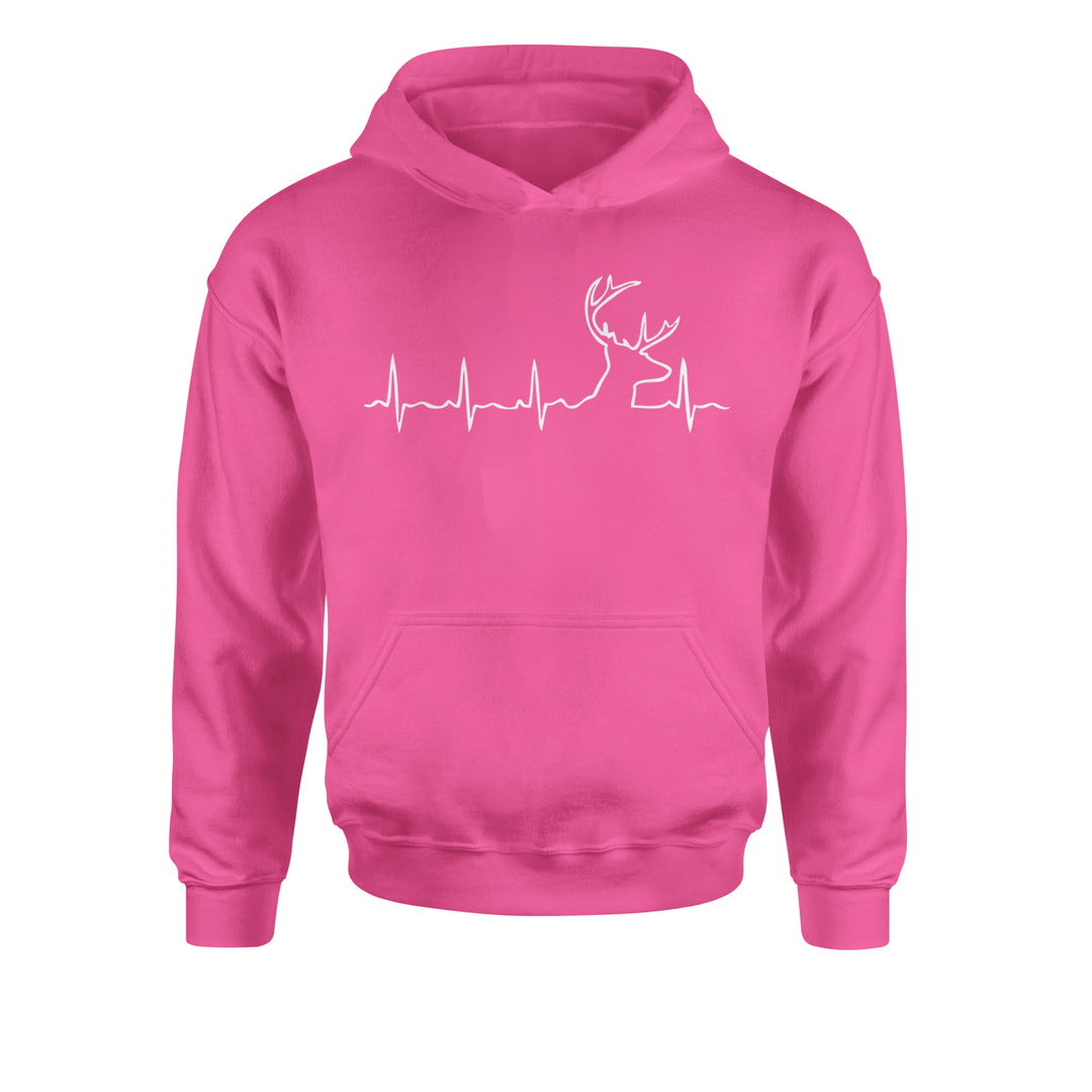 Hunting Heartbeat Deer Hunter Buck Stag Antlers  Youth-Sized Hoodie Hot Pink