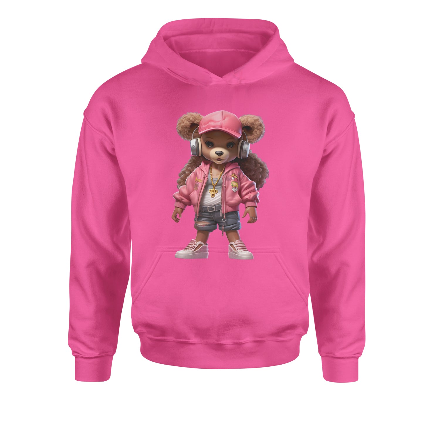 Pink Female Urban Graffiti BearYouth-Sized Hoodie Hot Pink