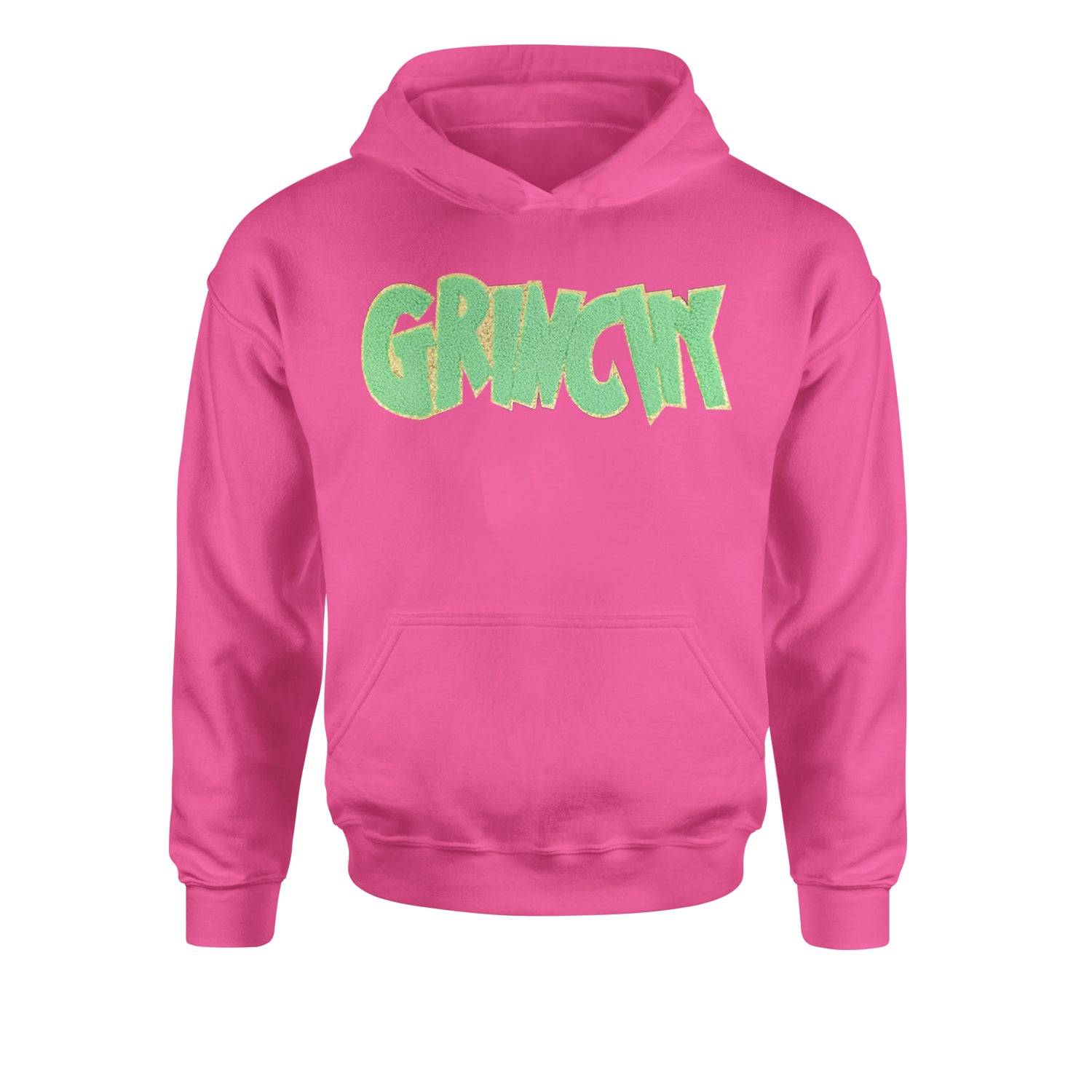 Green Gr-nchy Chenille PatchYouth-Sized Hoodie Hot Pink