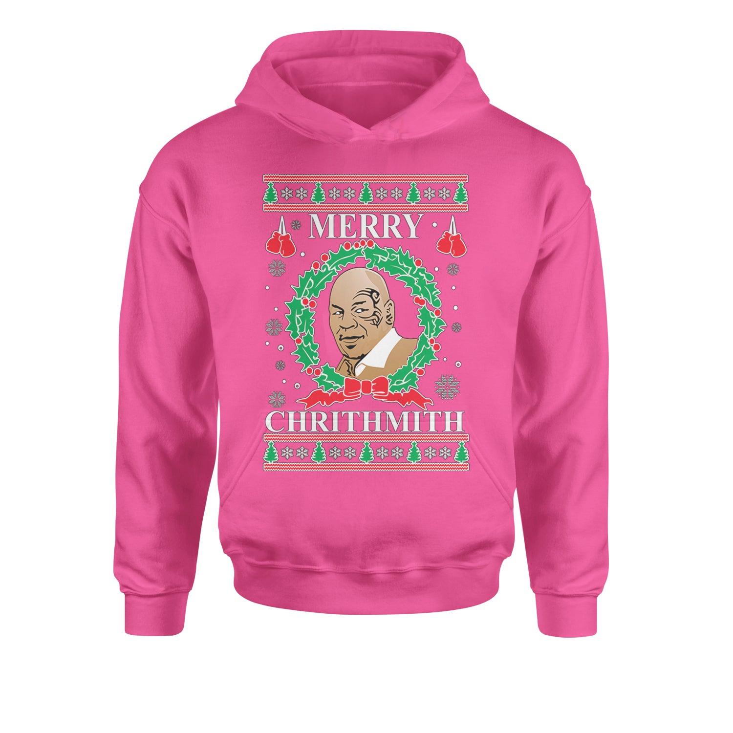 Merry Chrithmith Ugly ChristmasYouth-Sized Hoodie Hot Pink