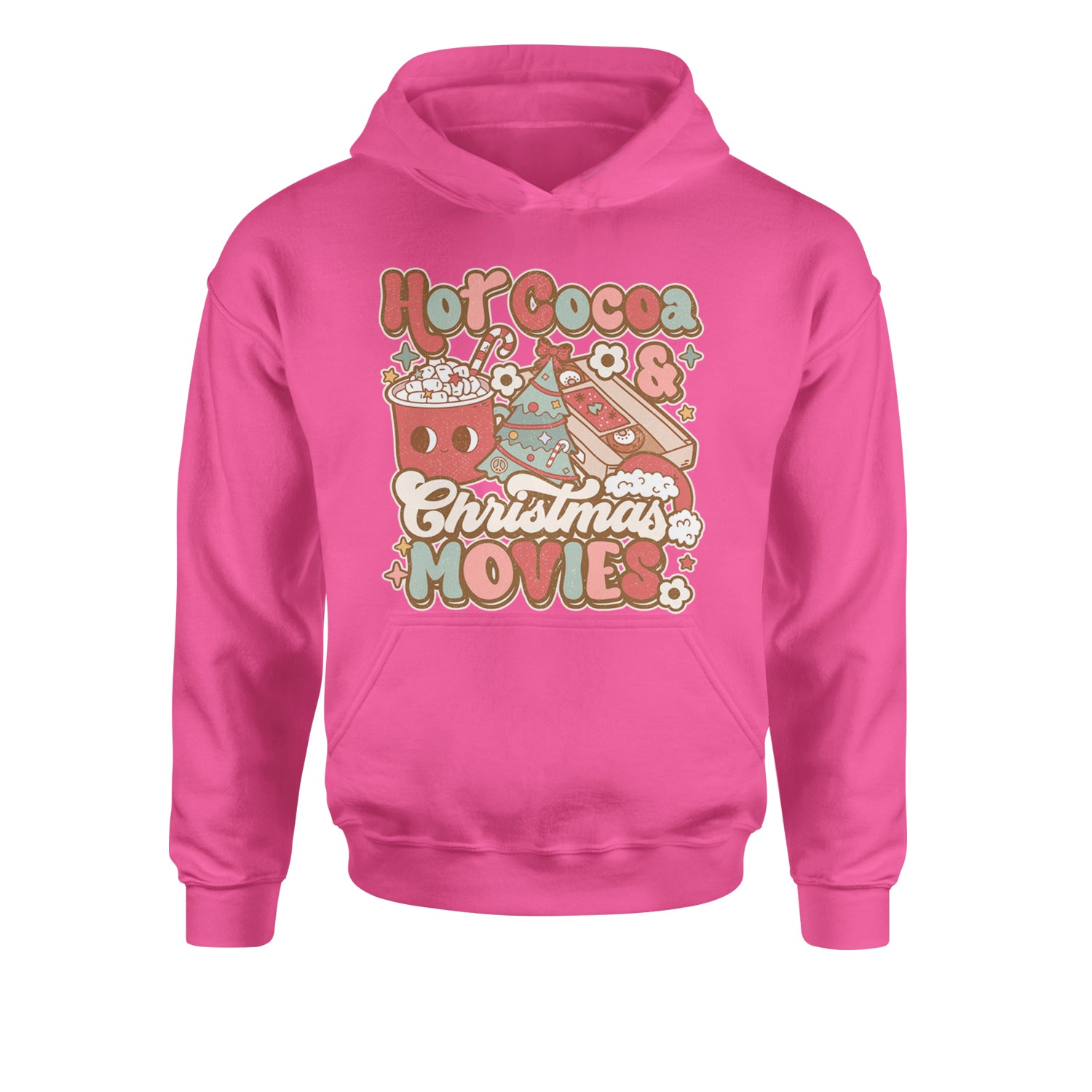 Hot Cocoa And Christmas Movies HolidayYouth-Sized Hoodie Hot Pink