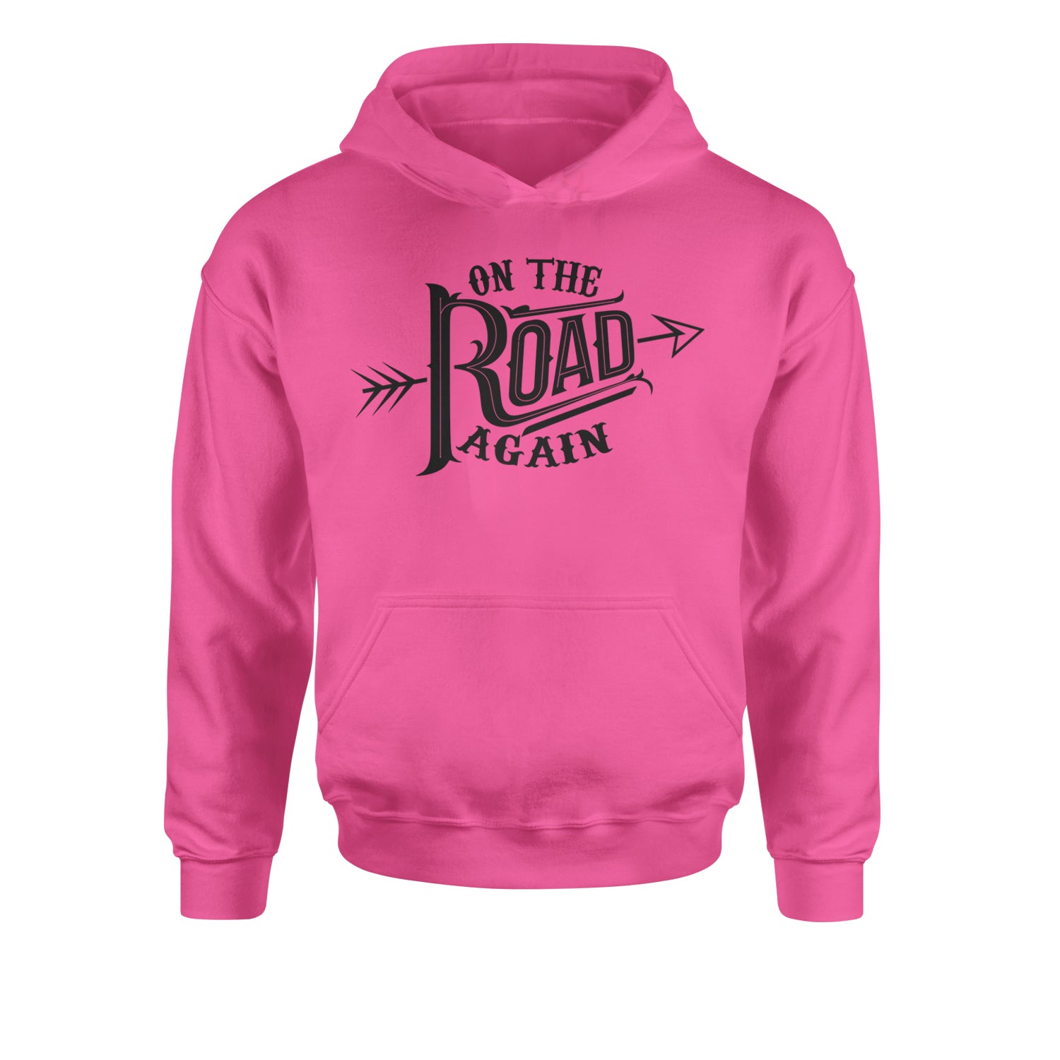 On The Road Again Hippy Country Music Youth-Sized Hoodie Hot Pink