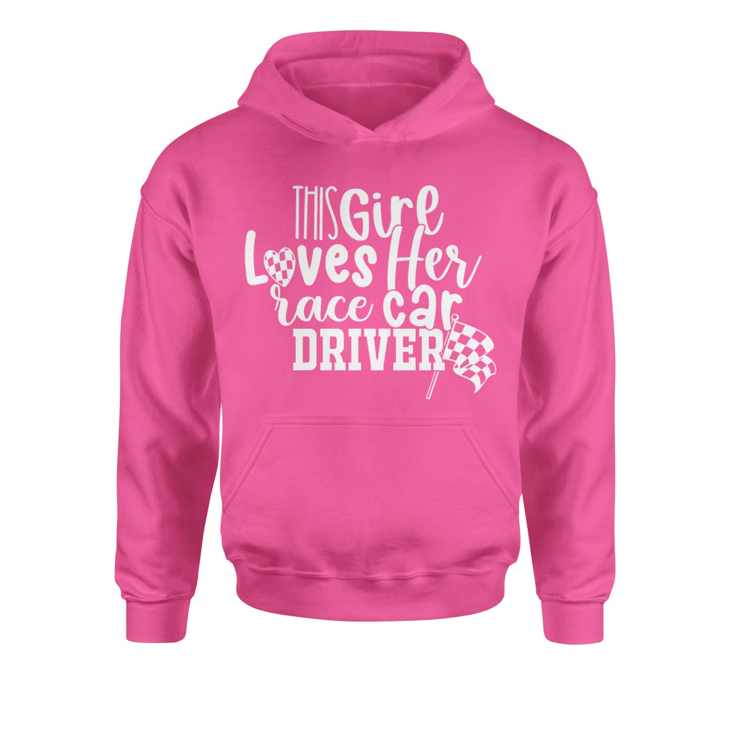 This Girl Loves Her Racecar Driver Youth-Sized Hoodie Hot Pink