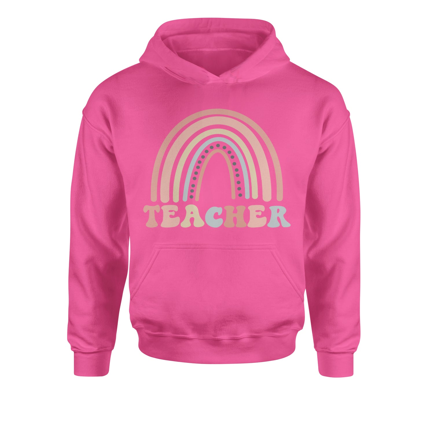 Teacher Pastel RainbowYouth-Sized Hoodie Hot Pink