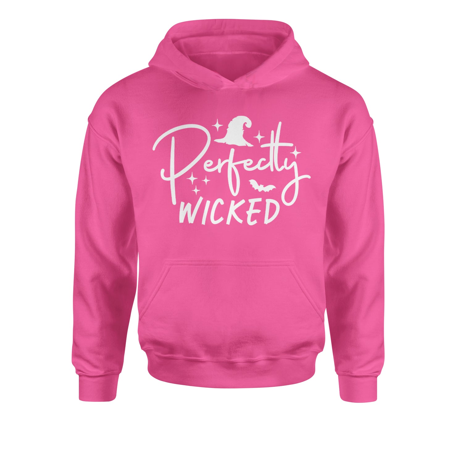 Perfectly Wicked Witchy Halloween Youth-Sized Hoodie Hot Pink