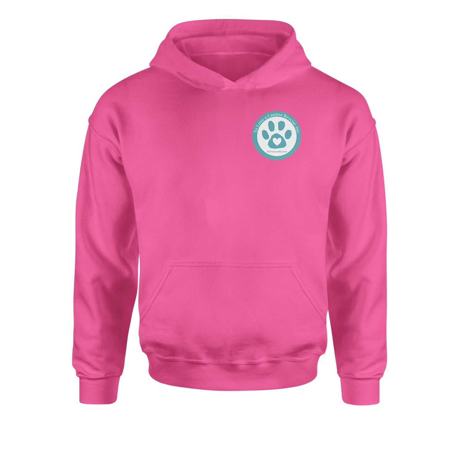 TLC To Love a Canine Dog Rescue Teal Youth-Sized Hoodie Hot Pink