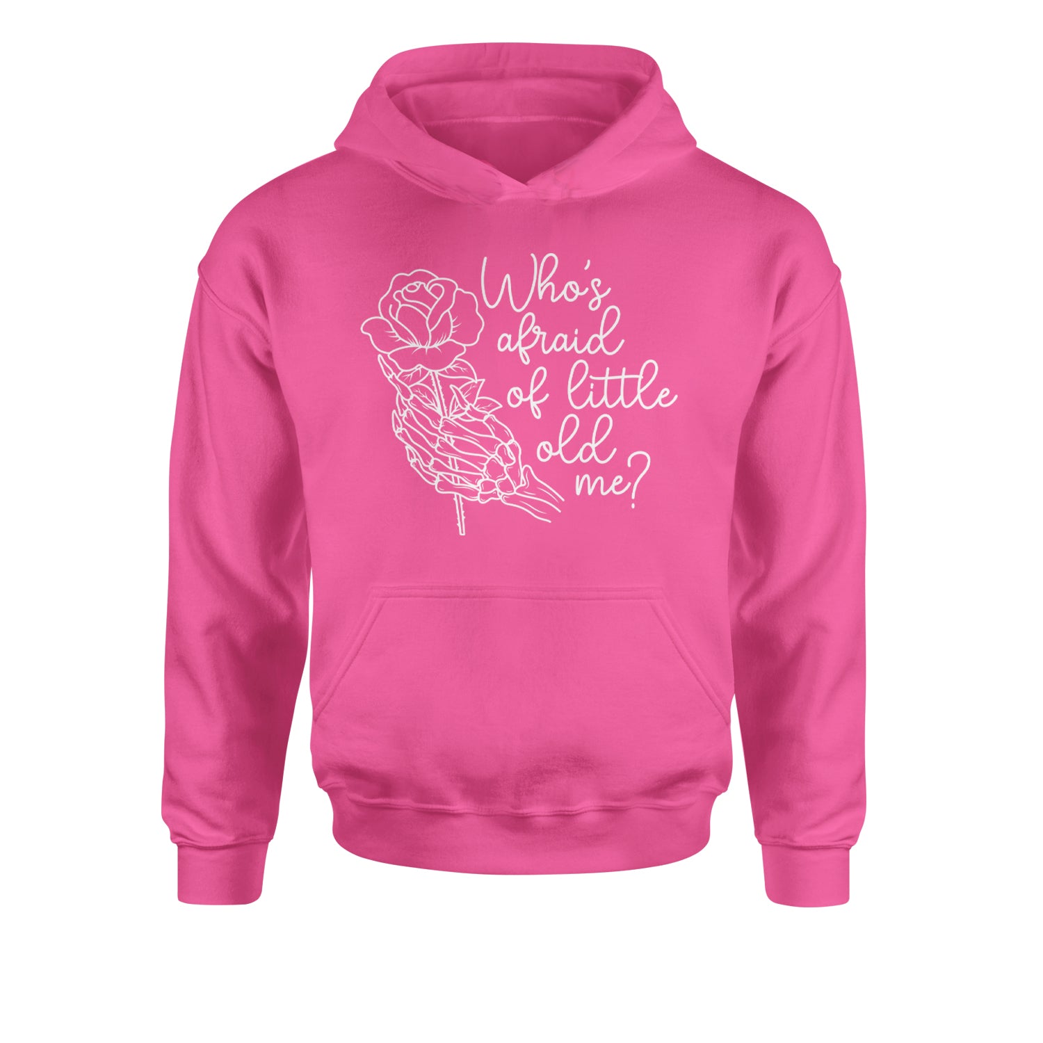 Who's Afraid Of Little Old Me Rose Skeleton Hand Youth-Sized Hoodie Hot Pink