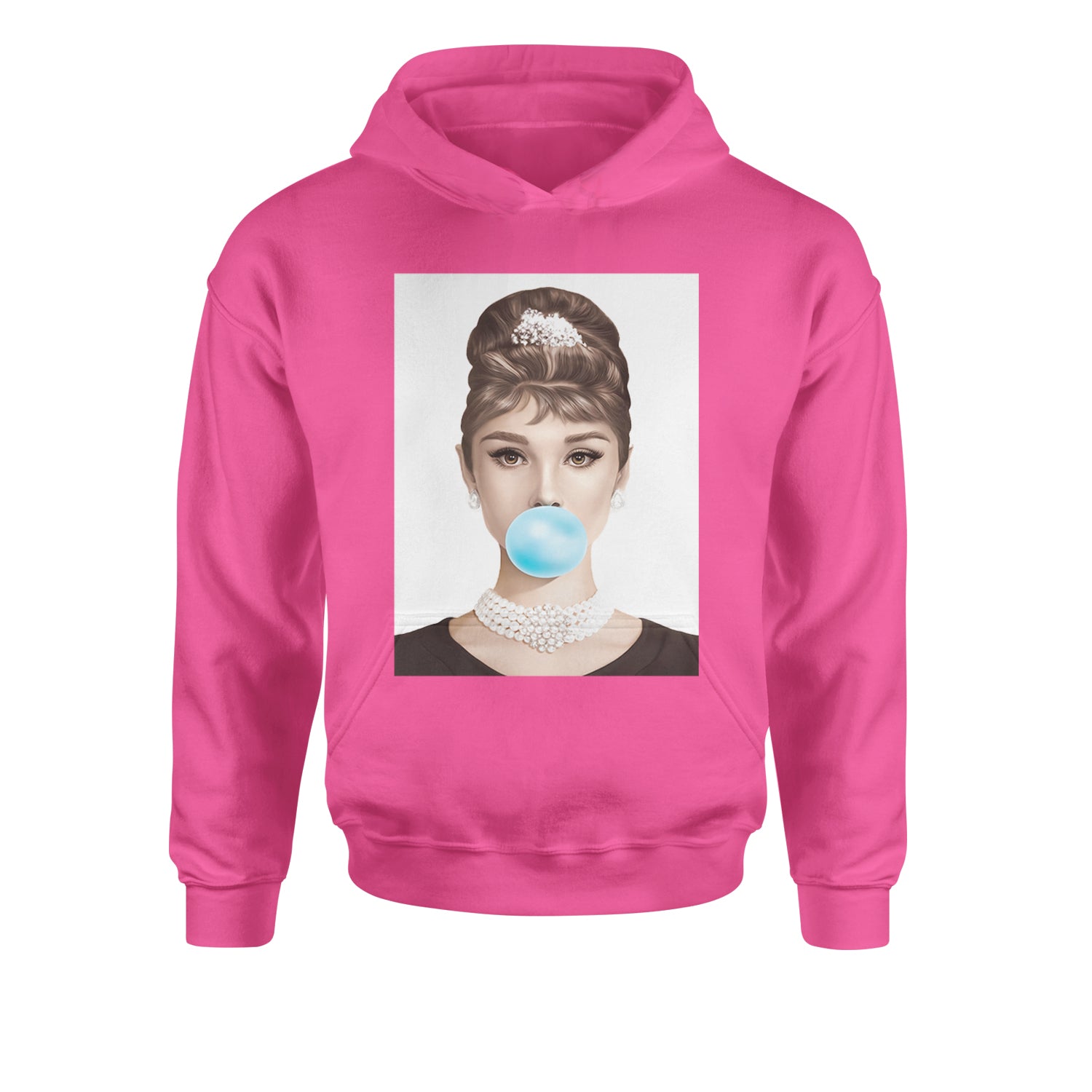 Audrey Hepburn Chewing Bubble Gum American Icon Youth-Sized Hoodie Hot Pink