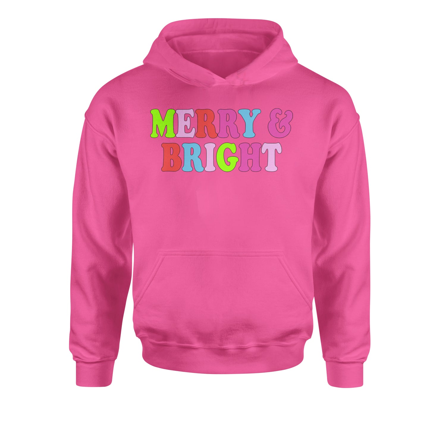 Merry and Bright Festive Christmas HolidayYouth-Sized Hoodie Hot Pink