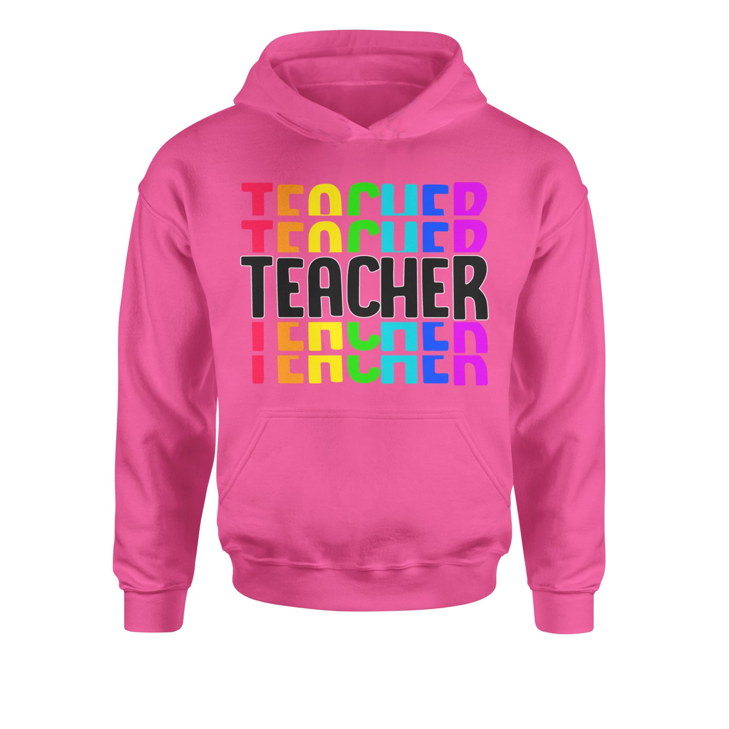 Teacher Repeated Rainbow PatternYouth-Sized Hoodie Hot Pink