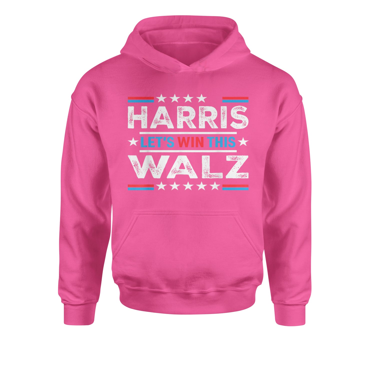 Kamala Harris and Tim Walz For President Youth-Sized Hoodie Hot Pink