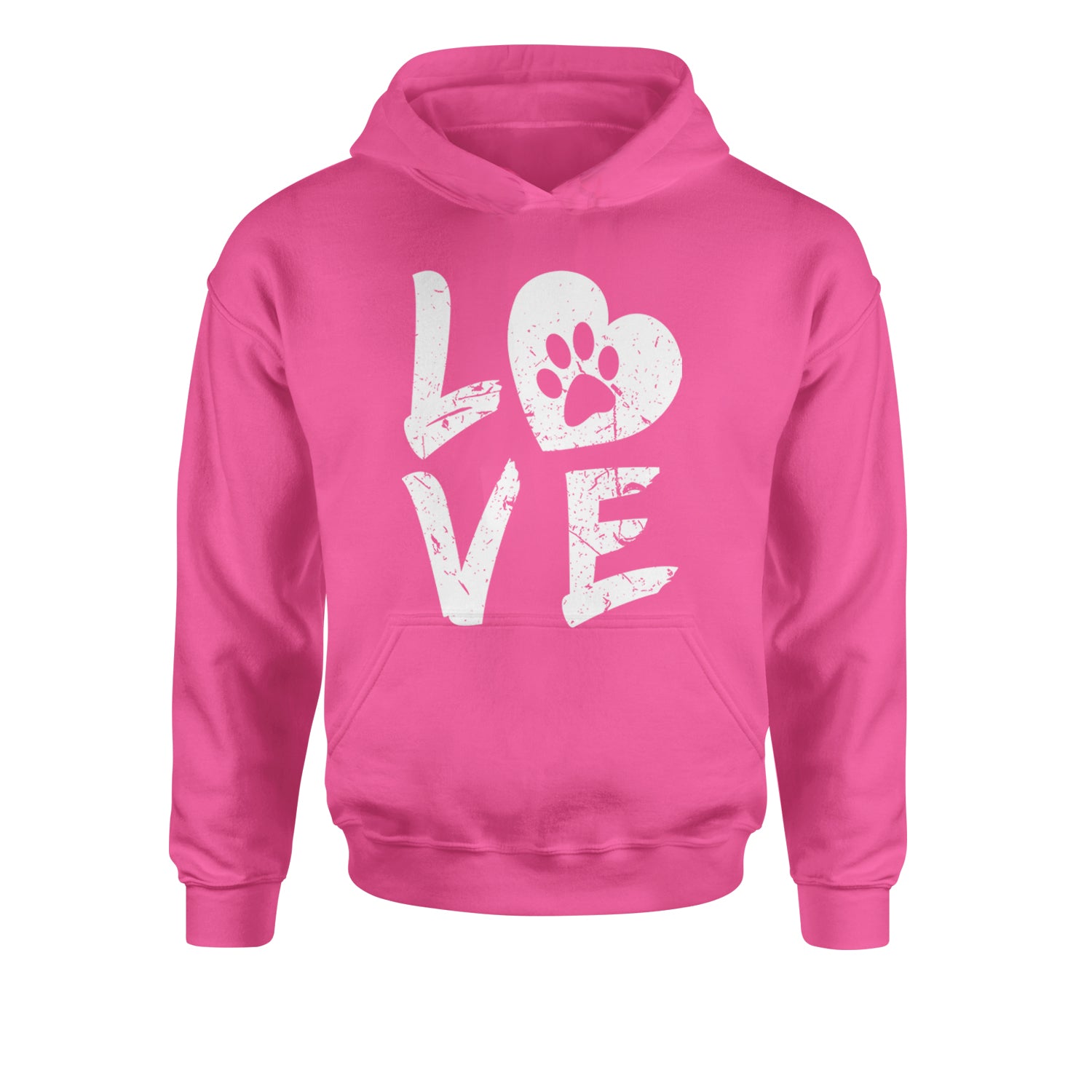 I Love My Dog Paw Print  Youth-Sized Hoodie Hot Pink