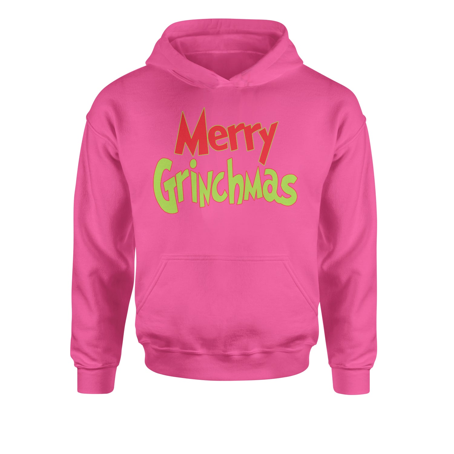 Merry Grinchmas Jolly Merry ChristmasYouth-Sized Hoodie Hot Pink