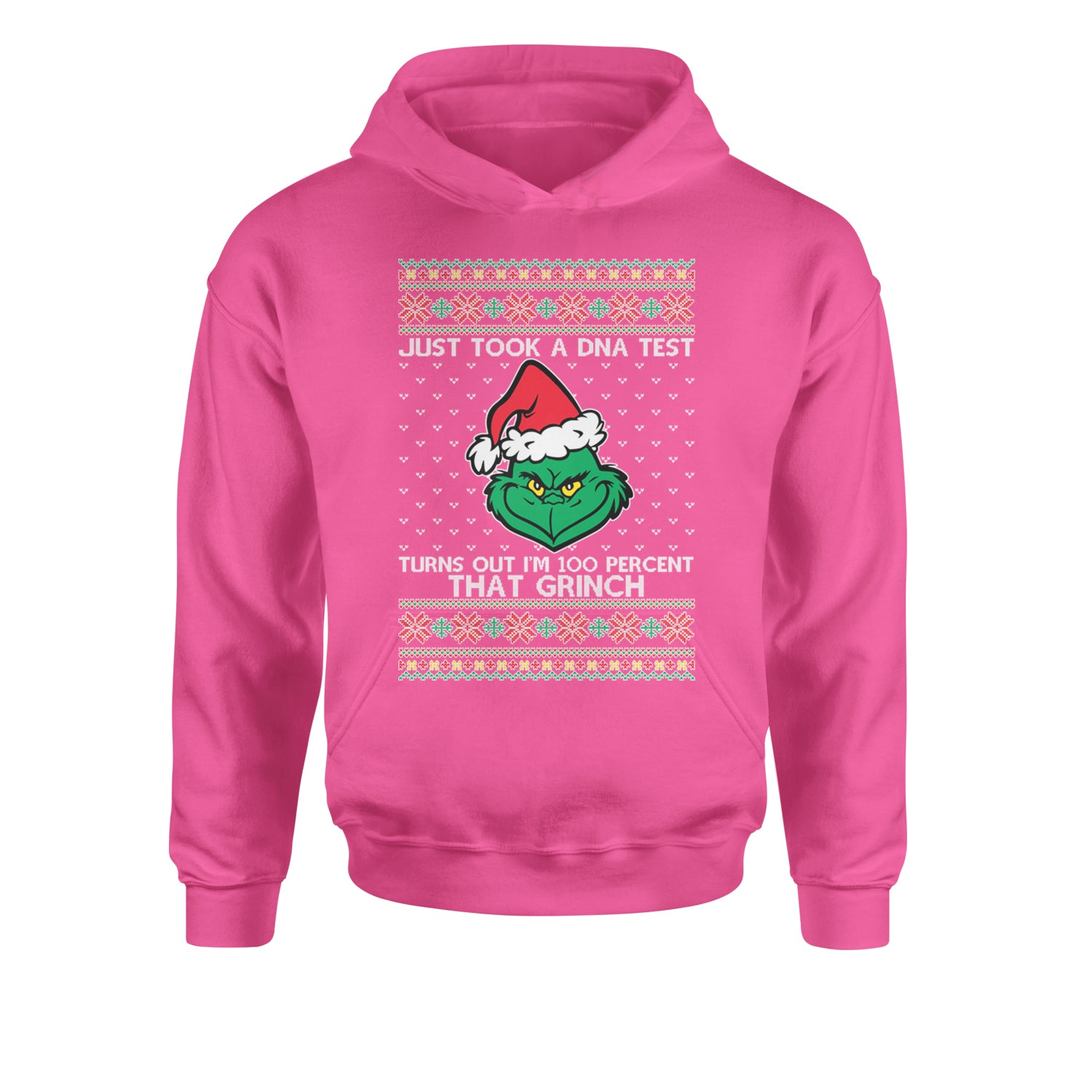 One Hundred Percent That Gr-nch Ugly Christmas Youth-Sized Hoodie Hot Pink