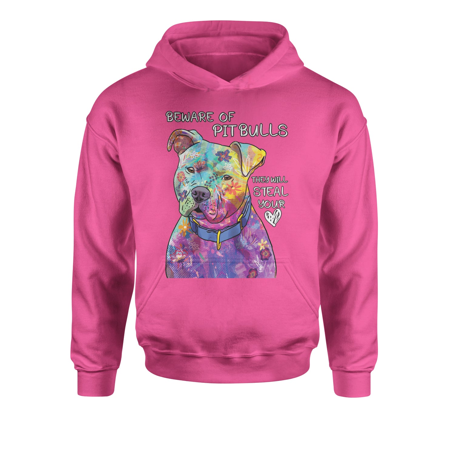 Beware Of Pit Bulls, They Will Steal Your Heart  Youth-Sized Hoodie Hot Pink