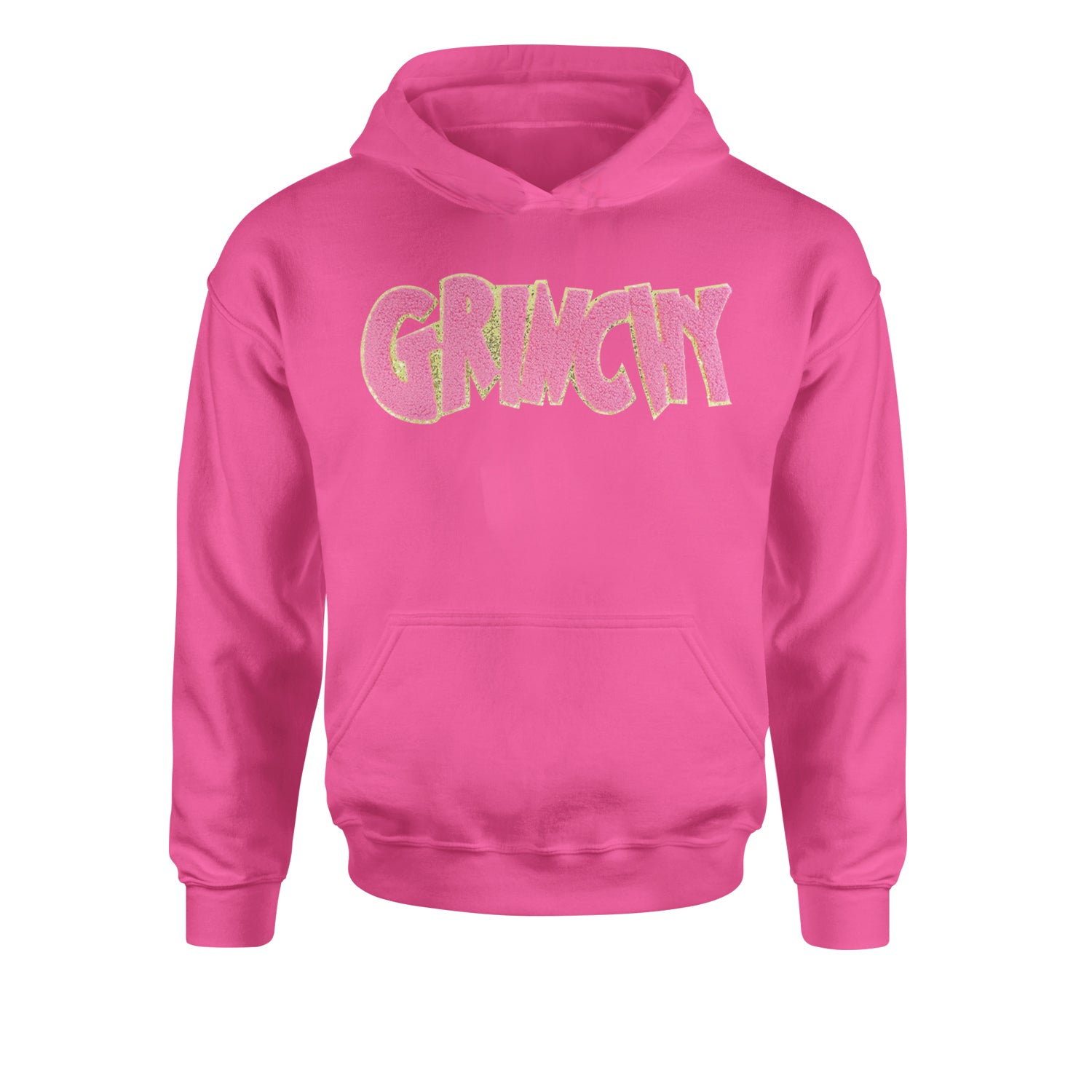 Pink Gr-nchy Chenille PatchYouth-Sized Hoodie Hot Pink