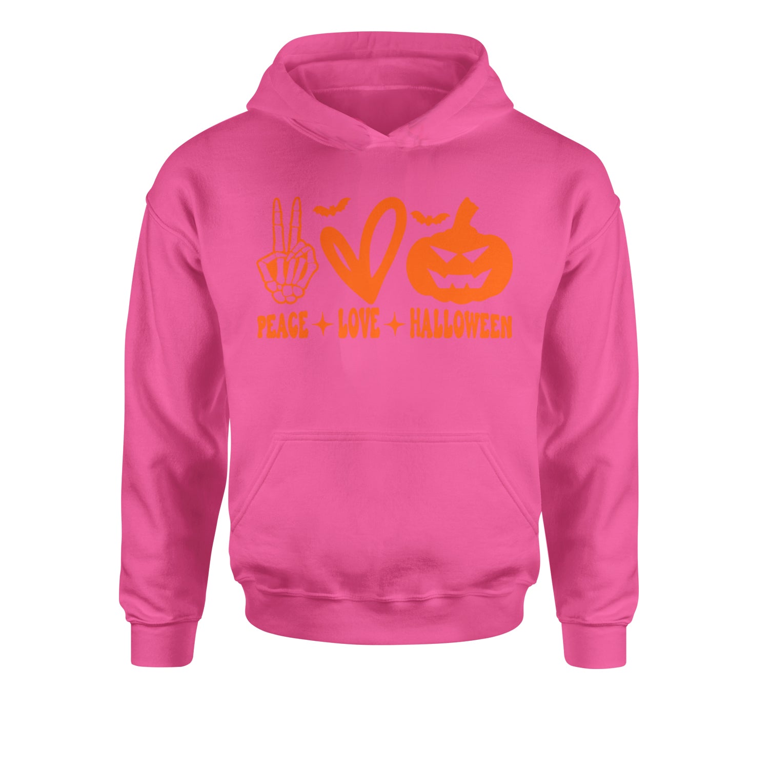 Peace, Love and Halloween Youth-Sized Hoodie Hot Pink