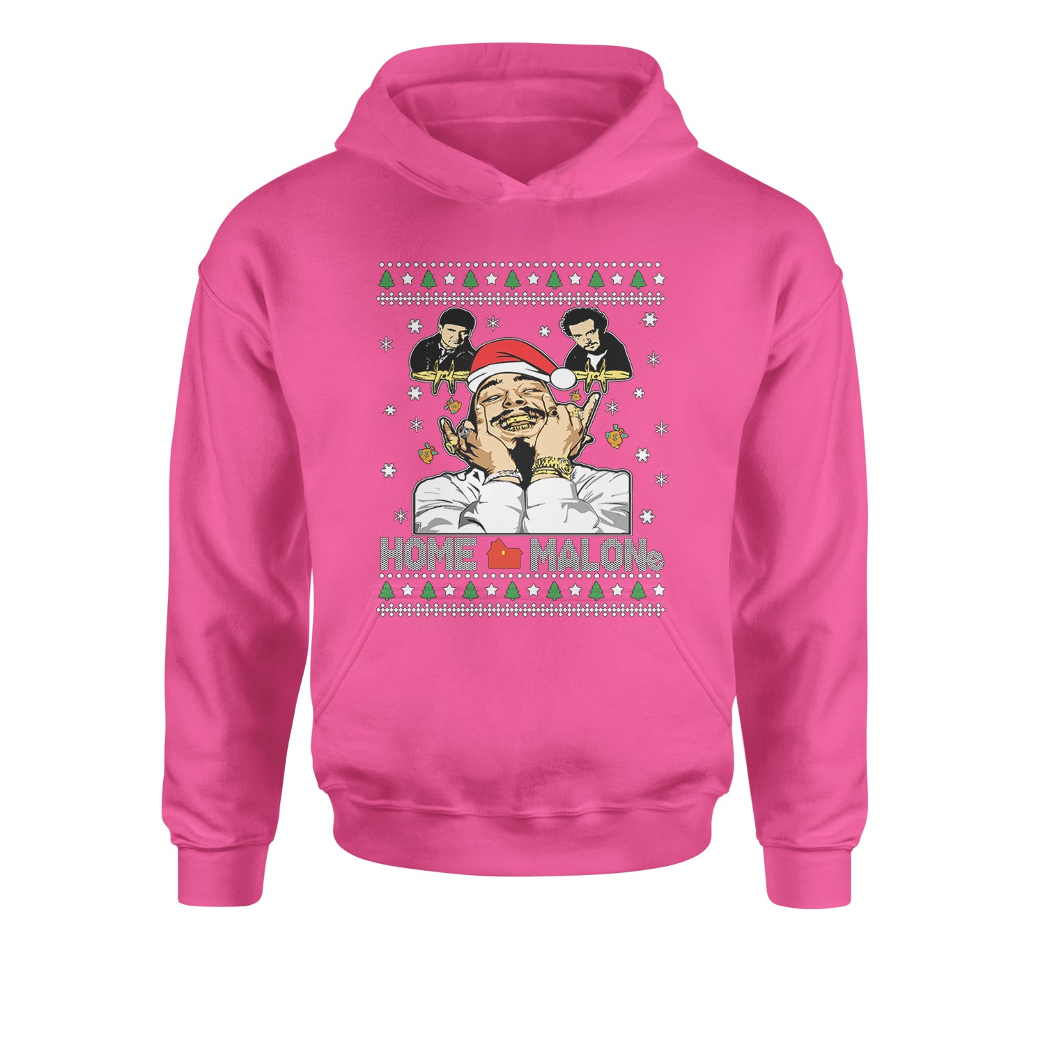 Home Malone Ugly ChristmasYouth-Sized Hoodie Hot Pink