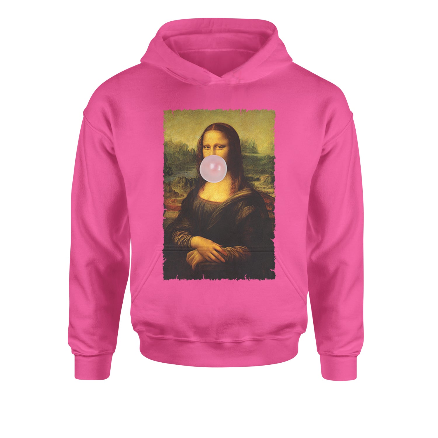 Mona Lisa Smile Pink Bubble Gum Da Vinci Icon Youth-Sized Hoodie Hot Pink