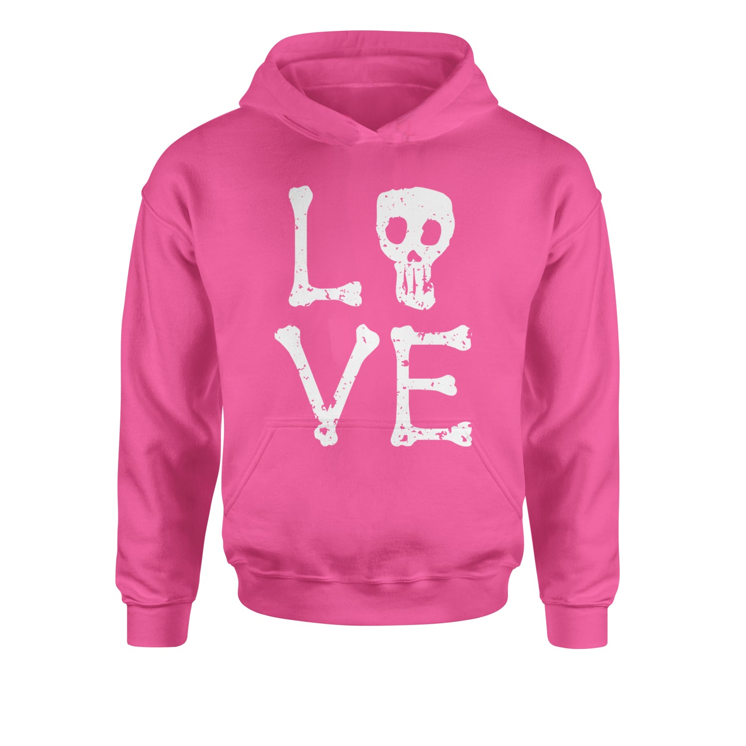 Love Skeleton Bones Youth-Sized Hoodie Hot Pink