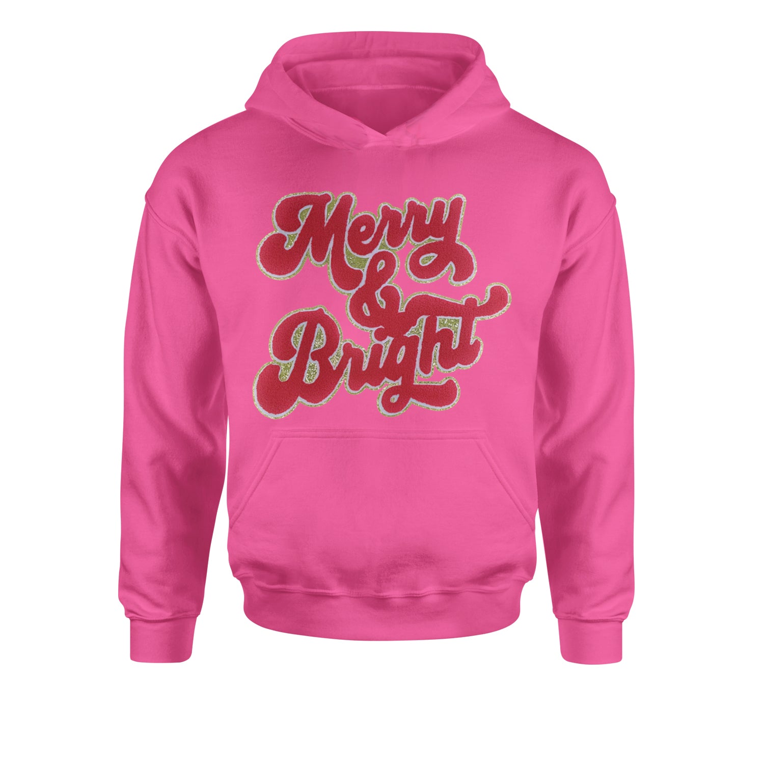 Merry & Bright Chenille GlitterYouth-Sized Hoodie Hot Pink