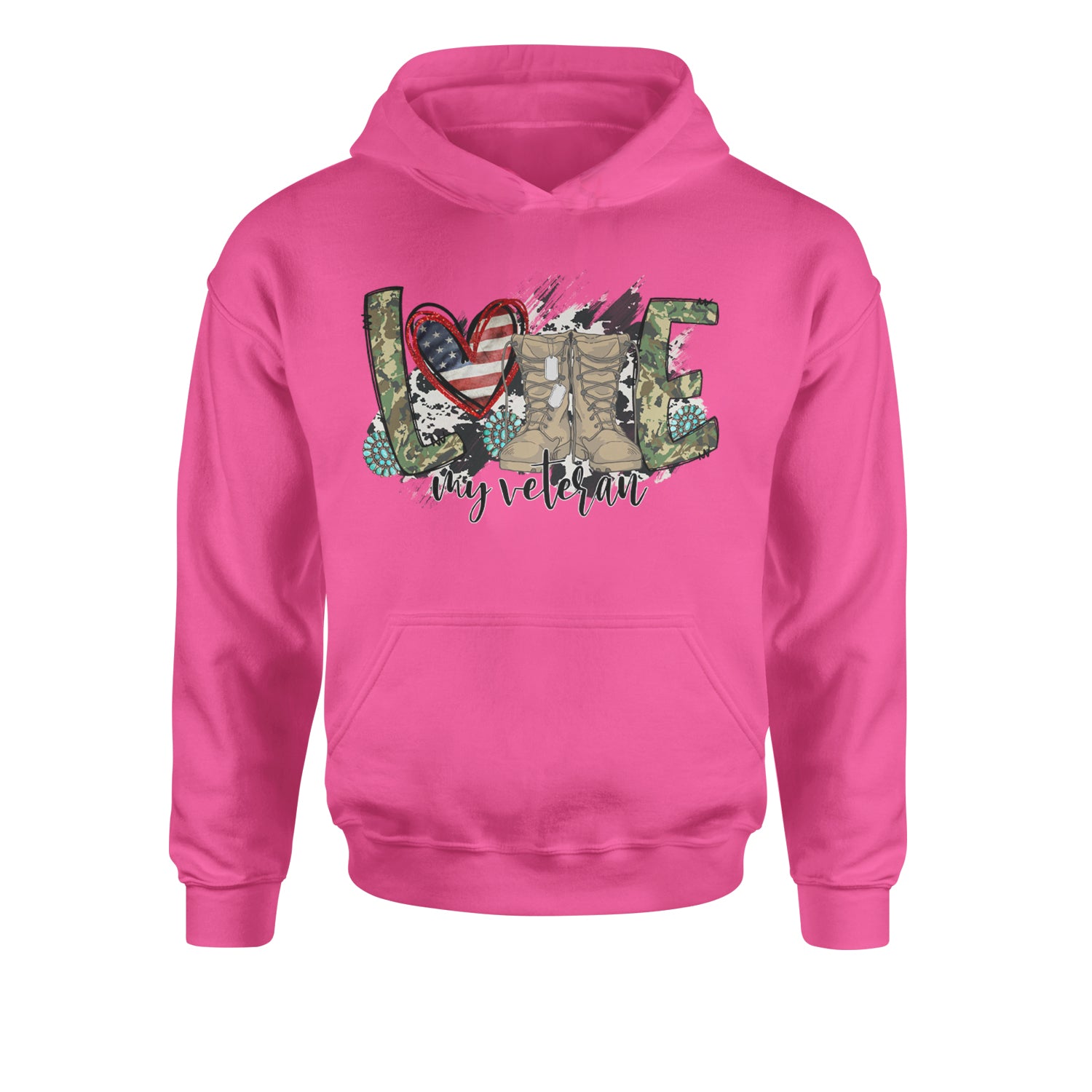 Love My Veteran Honor Veterans DayYouth-Sized Hoodie Hot Pink