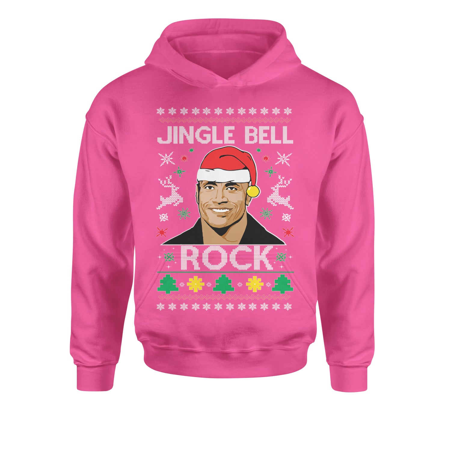 Jingle Bell Rock Ugly Christmas Youth-Sized Hoodie Hot Pink