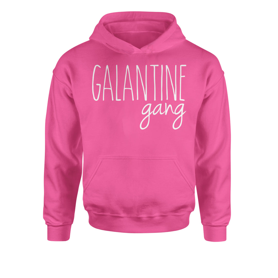 Kids' Heavyweight Fleece Pullover Hoodie with playful Galentine Gang friendship wording for Valentine season