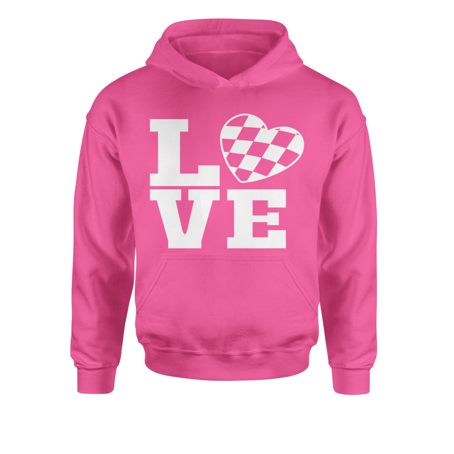 Love Racing Checkered Flag Heart Youth-Sized Hoodie Hot Pink