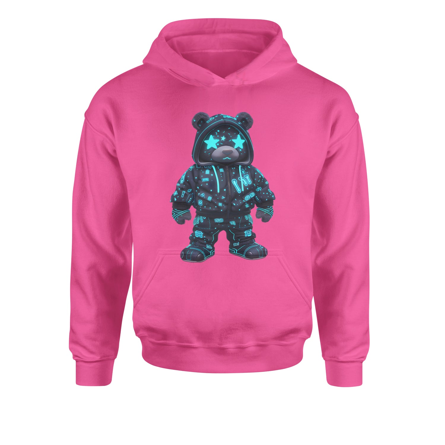 Starry Eyed Vaporwave Urban Graffiti BearYouth-Sized Hoodie Hot Pink