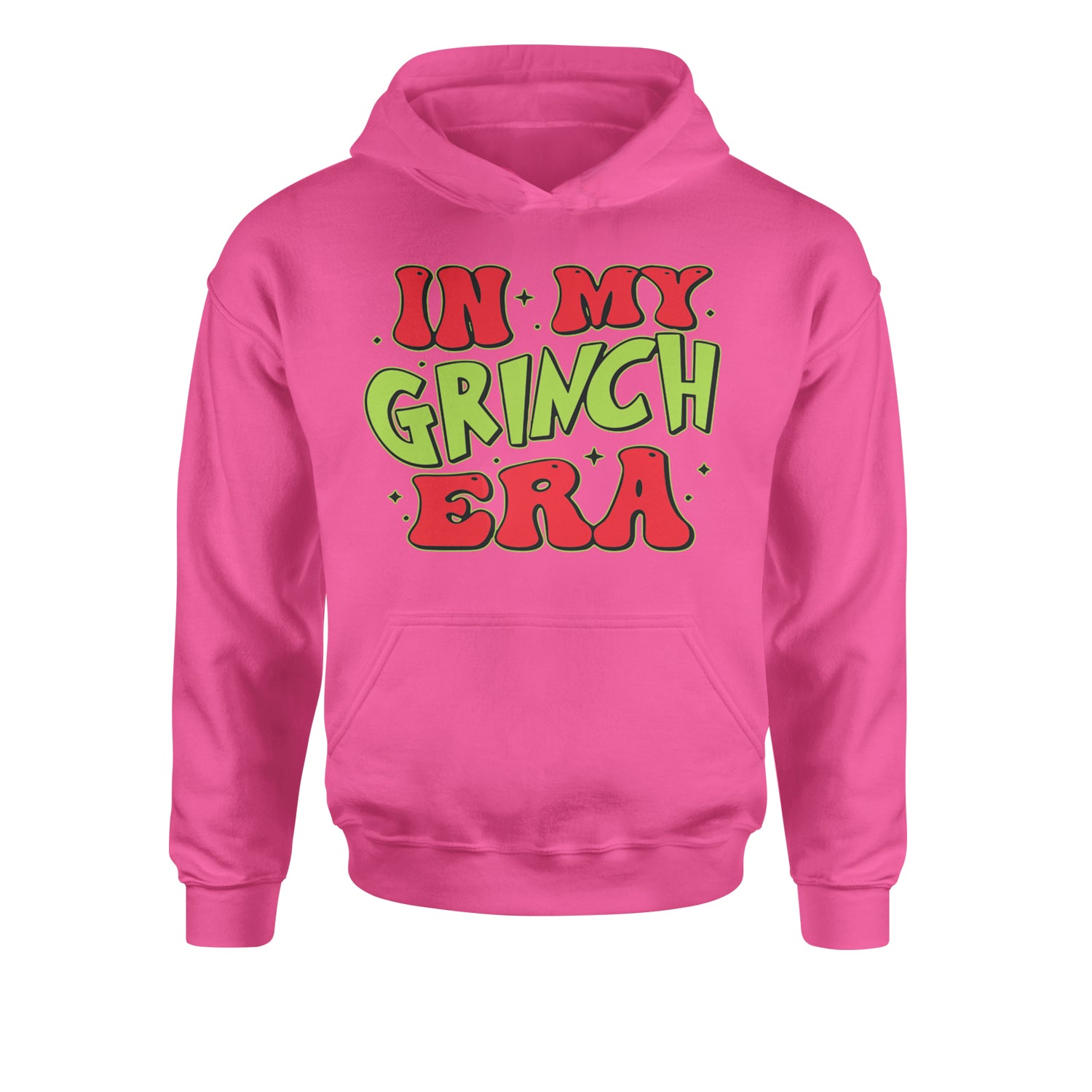 In My Gr-nch Era Jolly Merry ChristmasYouth-Sized Hoodie Hot Pink