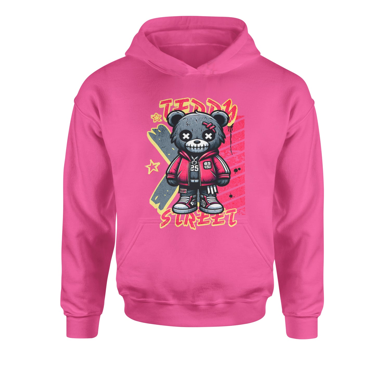 Teddy Attitude Urban Graffiti BearYouth-Sized Hoodie Hot Pink