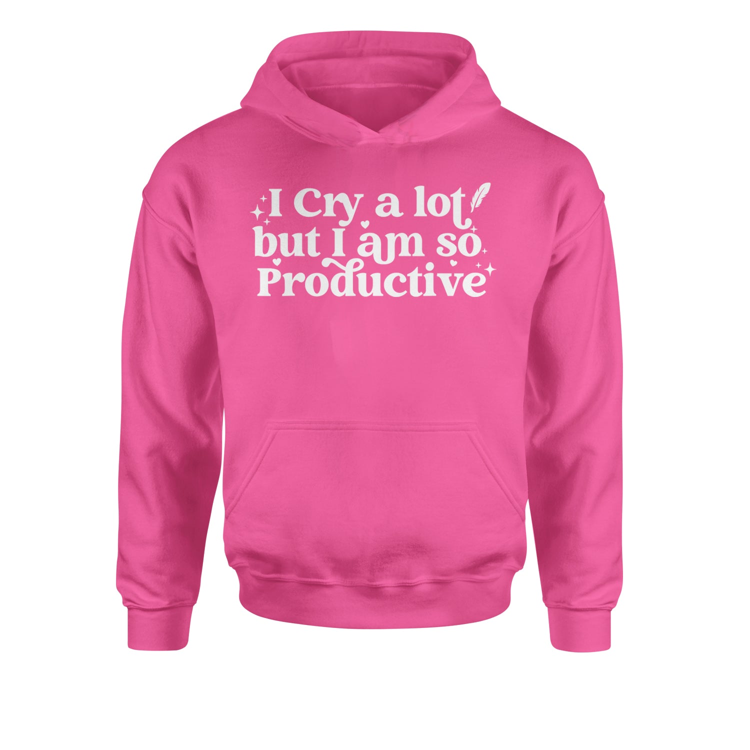 I Cry A Lot But I am So Productive TTPD Youth-Sized Hoodie Hot Pink