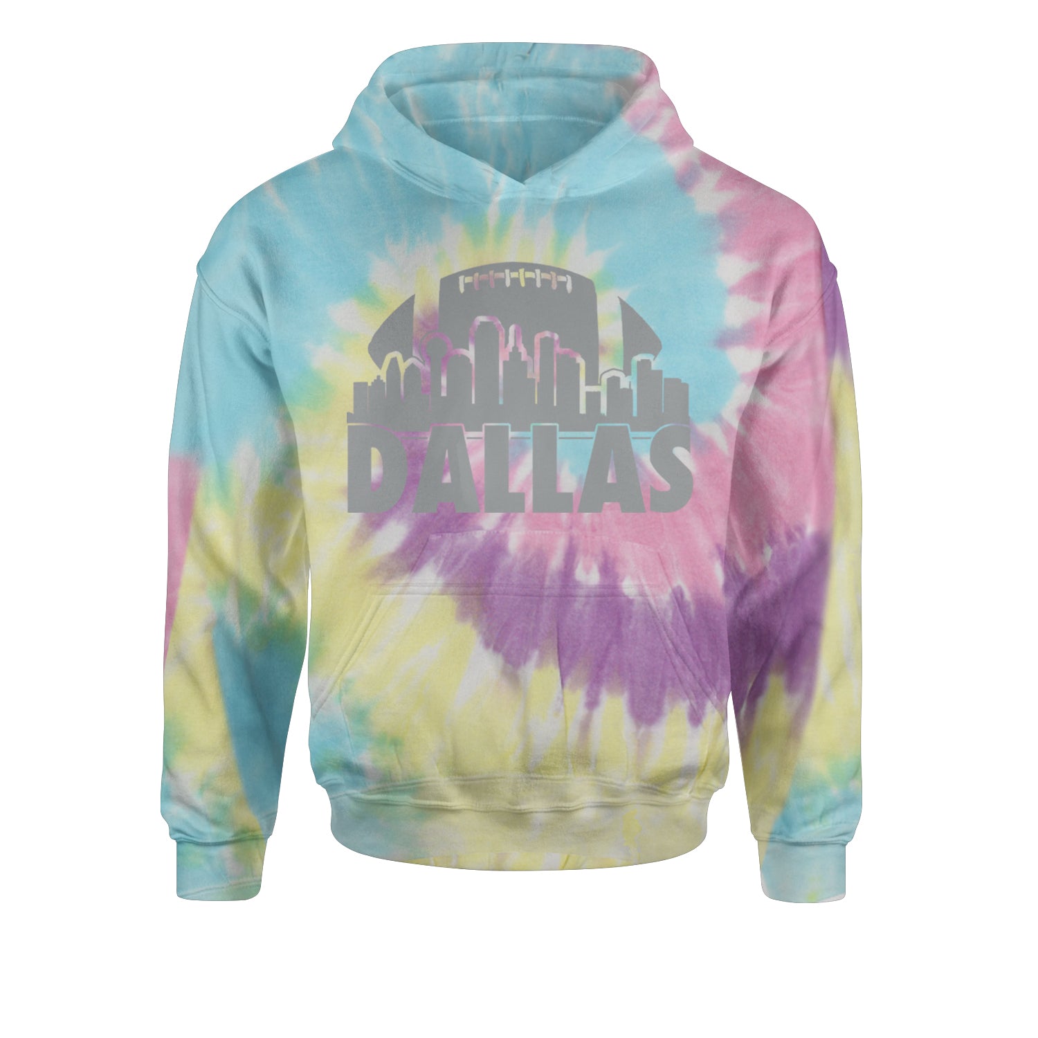 Dallas Texas Skyline Youth-Sized Hoodie Tie-Dye Jelly Bean